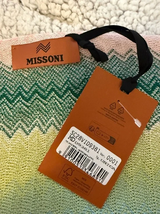 Missoni Multicolor Zigzag Knit Scarf Wrap Fringe Shawl Italy 84 x 14.5 NWT - Picture 5 of 9